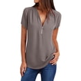 thumbnail image 2 of Mefallenssiah Débardeur Court Femme Été Manches Courtes Fermeture à Glissière Tunique Décontractée Col en V Blouse Roulable, 2 of 6