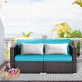 thumbnail image 1 of Costway Canapé Sectionnel d'Angle en Rotin pour Patio 2 Pcs Coussin Bleu, 1 of 9