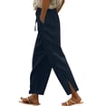 thumbnail image 2 of Women Casual Cotton Linen Drawstring Elastic Waist Long Wide Leg Pants, 2 of 6