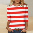thumbnail image 2 of Meichang T-Shirts à Manches 3/4 Grande Taille pour Femmes, Décontractés, à Imprimé Rayé, Col Ras du Cou, Hauts Légers, Doux et Extensibles, Manches Trois Quarts, Chemise, P-4TG, 2 of 5