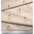 thumbnail image 3 of Soimoi Cotton Duck Fabric Carrot & Rabbit Dots Printed Craft Fabric by the Yard 56 Inch Wide, 3 of 5