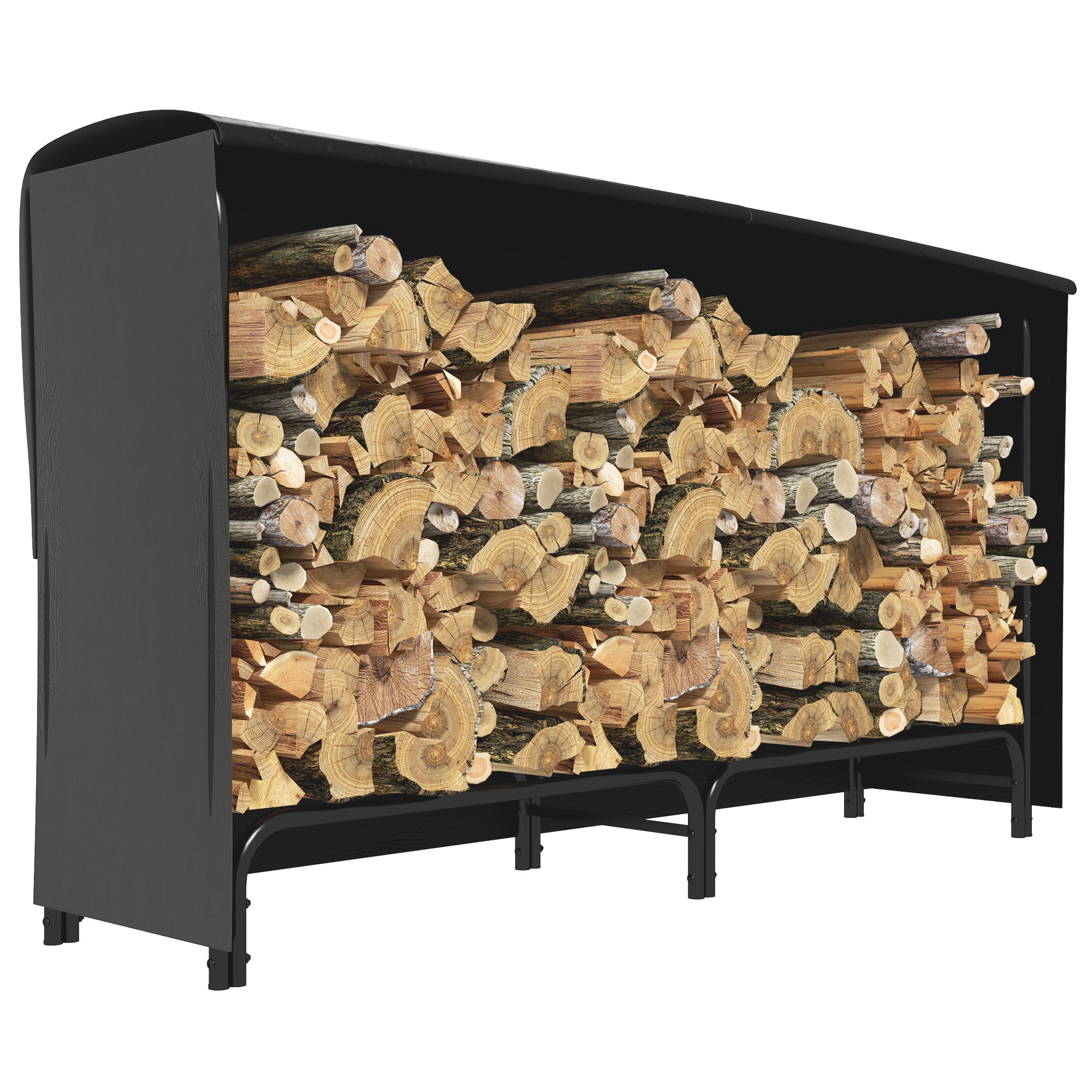 Outsunny Étagère à Bois de 6 Pi avec Couvercle, Support de Rangement en Bois, Noir