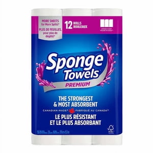 Sponge Towels Premium Paper Towels - 12 Rolls x 106 Sheets, Canadian-Made, FSC Certified