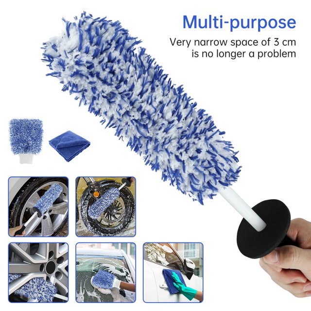 Microfibre Non Scratch Car Wheel Brush Lint Free Rim Detailing Brush Duster Car Cleaning Tool with Glove Towel