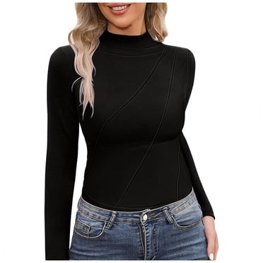 Ketyyh-chn99 Shirts for Women Ladies Casual Undershirts Long Sleeve T Shirt Crew Neck for Women Black,M