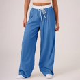 thumbnail image 2 of YFELWZ Women's Plus Size Color Contrast Draw Rope Casual Wide Leg Pocket Straight Leg Loose Wide Leg Pants Blue M, 2 of 9