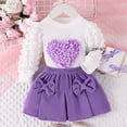 thumbnail image 4 of Sunnyoo Girls Outfits Heart Print Long Sleeve Pullover Top & Pleated Two Piece Set, 4 of 8