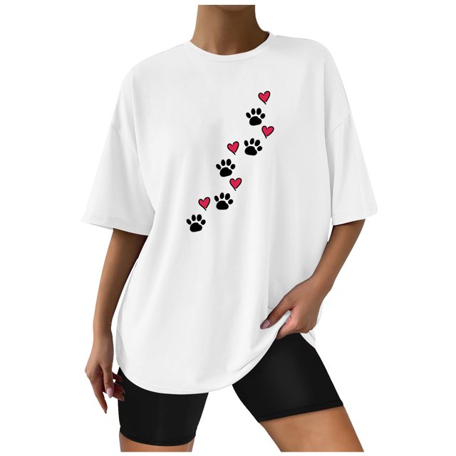 EQWLJWE Hauts d'Été pour Femmes Hauts pour Femmes Liquidation Mode Femme T-Shirt à Manches Courtes Col Rond Imprimé Blouse Ample