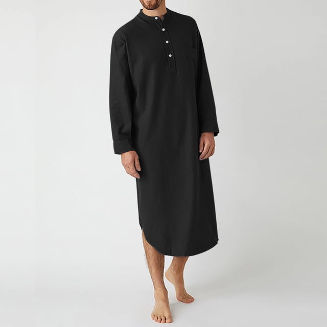 LSLJS Men's LeisureLong Sleeve Button Long Shirt Middle Ethnic Style Casual Youth Robe, Robes Gifts for Men