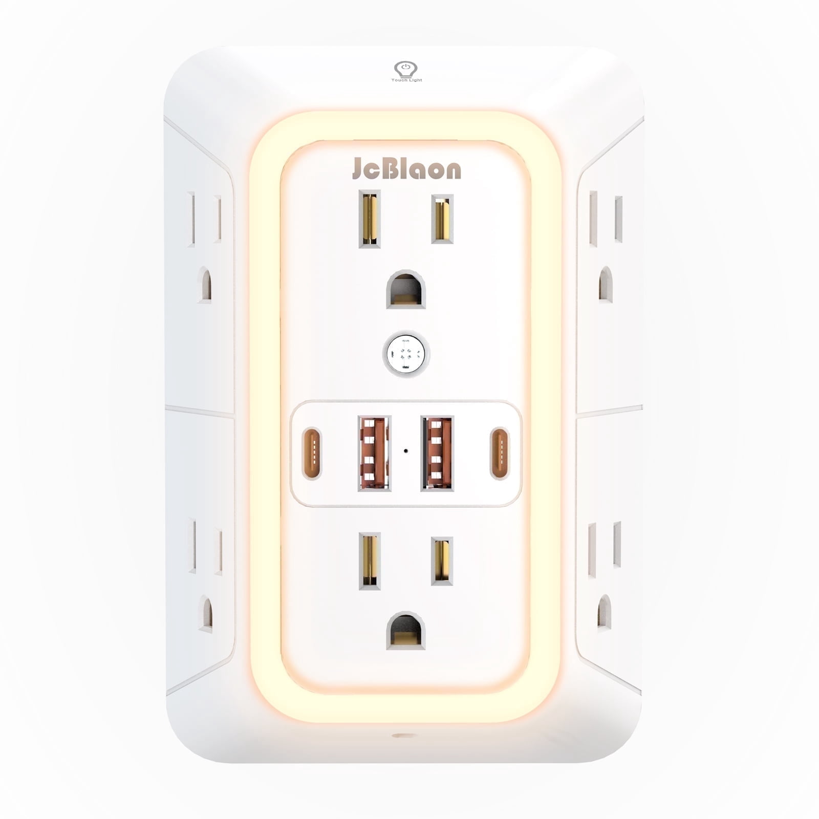 Wall Charger with Night Light, Surge Protector, 6 Outlet Extender with 4 USB Charging Ports (4.8A Total) 3-Sided 1050J Power Strip Multi Plug Adapter Spaced for Home Travel Office