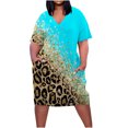 thumbnail image 2 of Robes pour Femmes 2024 Robe Grande Taille pour Femmes Col en V Été Décontractée Robes d'Été Poche Genou Manches Courtes avec Poches en Liquidation, 2 of 5