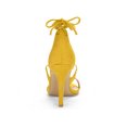 thumbnail image 2 of BLISSFUL STEP Chaussures pour Femmes Sandales à Talon Aiguille Haut à Bride Cheville à Nouer Bout Ouvert en Faux Suède Jaune 7, 2 of 8