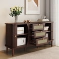 thumbnail image 4 of Noble House Rattan Sideboard Dresser, Sliding Door Cabinet with Adjustable Shelves & Rounded Top,Storage Cabinet,Walnut Wood, 4 of 9
