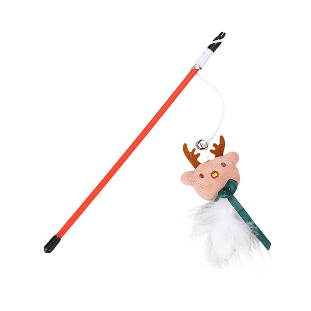 EGNMCR Pet Interaction Funny Feather Rods Stick Decompression Christmas Toy Cat Ball