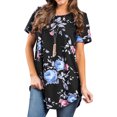 thumbnail image 1 of Women Round Neck Short Sleeve Floral Print Asymmetric Hem Shirt, 1 of 2