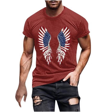 yoeyez Mens Summer Shirts Cotton,Mens Short Sleeve Tee Shirt American Flag Patriotic Eagle O Neck Muscle Tee Casual Summer Basic Tee Red,L