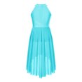 thumbnail image 4 of RUNQHUI Kids Girls Sleeveless Shiny Rhinestone Ruched Ballet Leotard Dress Lyrical Modern Contemporary Ballroom Light blue 10, 4 of 7
