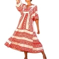 thumbnail image 2 of RKSTN Robes pour Femme Robe à Imprimé Floral à Manches Bouffantes Grande Taille Robe à Manches Courtes à Col en V Fluide Robe Maxi de Soirée, 2 of 5