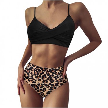 TopLLC Women High Waisted Bikini Casual Leopard Printed Triangle High Waisted Two Piece Bikini Sets Tankini for Women Swimwear