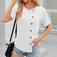 thumbnail image 4 of Penkiiy T-Shirts Doux pour Femmes, Mode Décontractée Col Rond Décoratif Bouton Couleur Unie Manches Courtes T-Shirt Haut S Blanc, 4 of 8