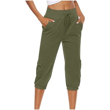 Capris with Pockets for Women Wide-Leg Pant Leg Cut Plus Size Polyester Cotton Linen Casual Summer Capris Pants Capris Pants Style C-22 Navy L