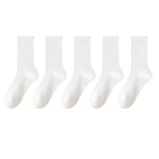 LckLvx Cotton Socks 5 Pairs for Women Solid Color Comfy Tube Crew Sock Casual Cotton Sock for School Dress Uniform