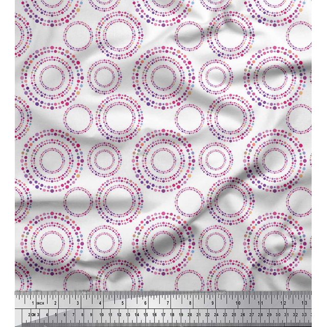 Soimoi White Georgette Viscose Fabric Dots & Circle Geometric Print Sewing Fabric Yard 42 Inch Wide