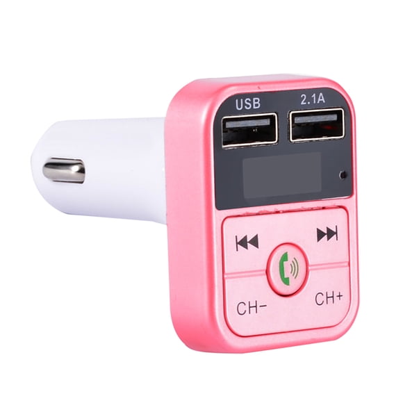 Bluetooth 5.0 Car Kit Handsfree wireless FM transmitter Wireless FM Transmitter Dual USB Charger LCD TF Card Car MP3 Player, Pink