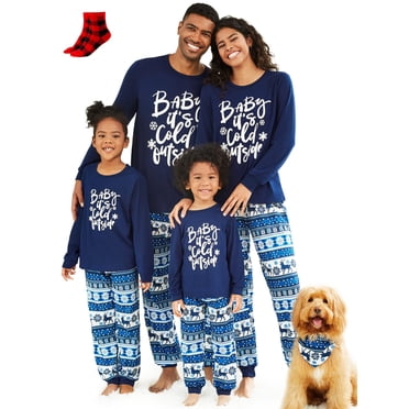PatPat Christmas Pajamas for Kids 2 Piece Long Sleeve Letter Top and Pants Set Family Christmas Pajamas Girl Boy Pajamas with Socks Flame Resistant Toddler 8-9 Years