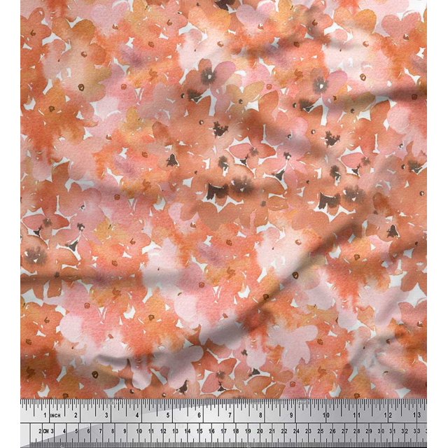 Soimoi polyester Crepe Fabric Flower Watercolor Print Fabric by Yard 52 Inch Wide