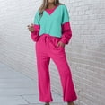 thumbnail image 2 of Posijego Survêtement pour Femmes 2 Pcs à Blocs de Couleur, Chandail à Col Rond, Chandails Molletonnés, Pantalons, Tenue de Détente, Ensemble de Sport, 2 of 7