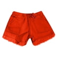 thumbnail image 3 of LLYWEY Womens Jeans Shorts, Ladies Ribbed Distressed Denim Shorts, Drawstring Elastic Waist Women Cut Off Jeans with Pockets, Style ST-22, Red, L, 3 of 5