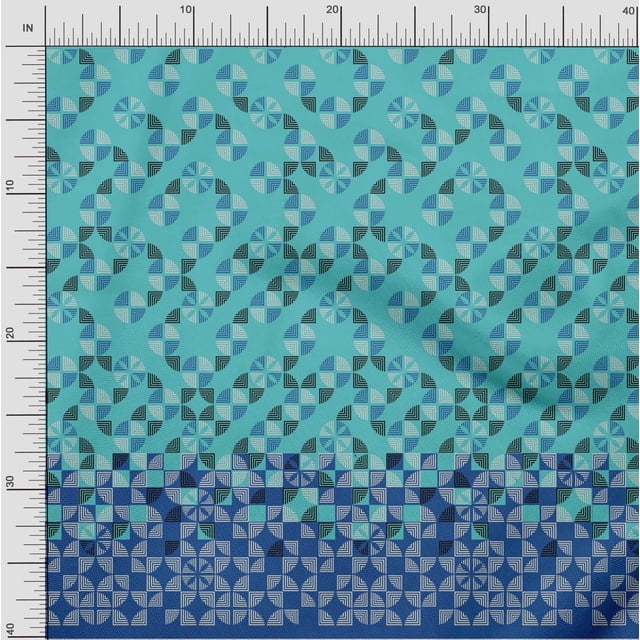 oneOone Polyester Lycra Turquoise Blue Fabric Geometric Panel Fabric For Sewing Printed Craft Fabric By The Yard 56 Inch Wide