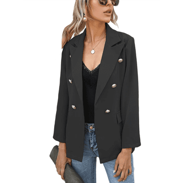 Women Blazer Jacket Business Casual Open Front Business Casual Lapel Elegant Coat with Pockets Black XXL