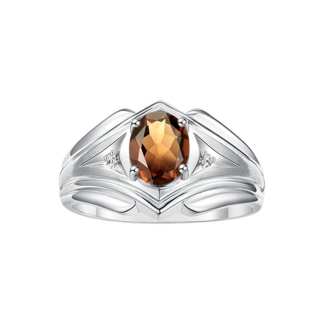 RYLOS Men's Rings 14K White Gold Rings Classic Designer Style 9X7MM Oval Gemstone & Diamond Ring Smoky Quartz June Birthstone Rings For Men Size 11