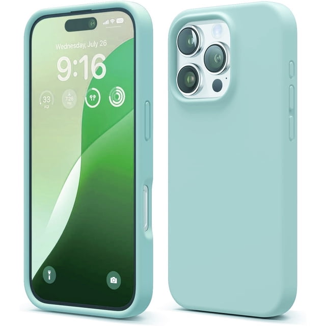 PST iPhone 16 Pro Max Liquid Silicone Case in pastel blue, designed for full body protection with reinforced microfiber lining and raised bezel edges for screen and camera impact resistance. Made of premium liquid silicone, it is anti-fingerprint, waterproof, and easy to clean. Slim design with tactile buttons ensures seamless access to ports and controls, ideal for iPhone users seeking durability and style.