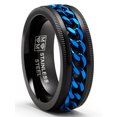 thumbnail image 1 of Men's Stainless Steel Curb Chain Link Spinner Fidget Ring Anxiety Band Black Blue 8MM, 1 of 4