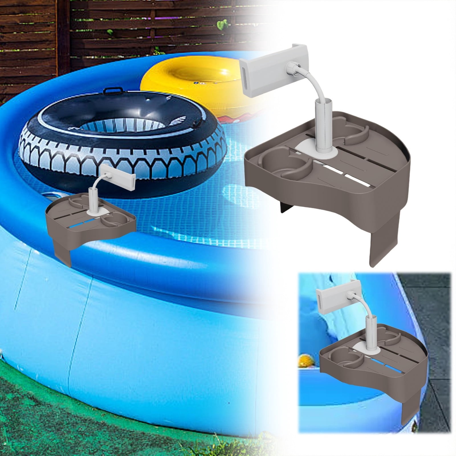 Plateau Jacuzzi 3 En 1 – Porte-gobelets + Support Téléphone + Plateau à Boissons – Adaptable Piscine Gonflable Et Spa – Noir