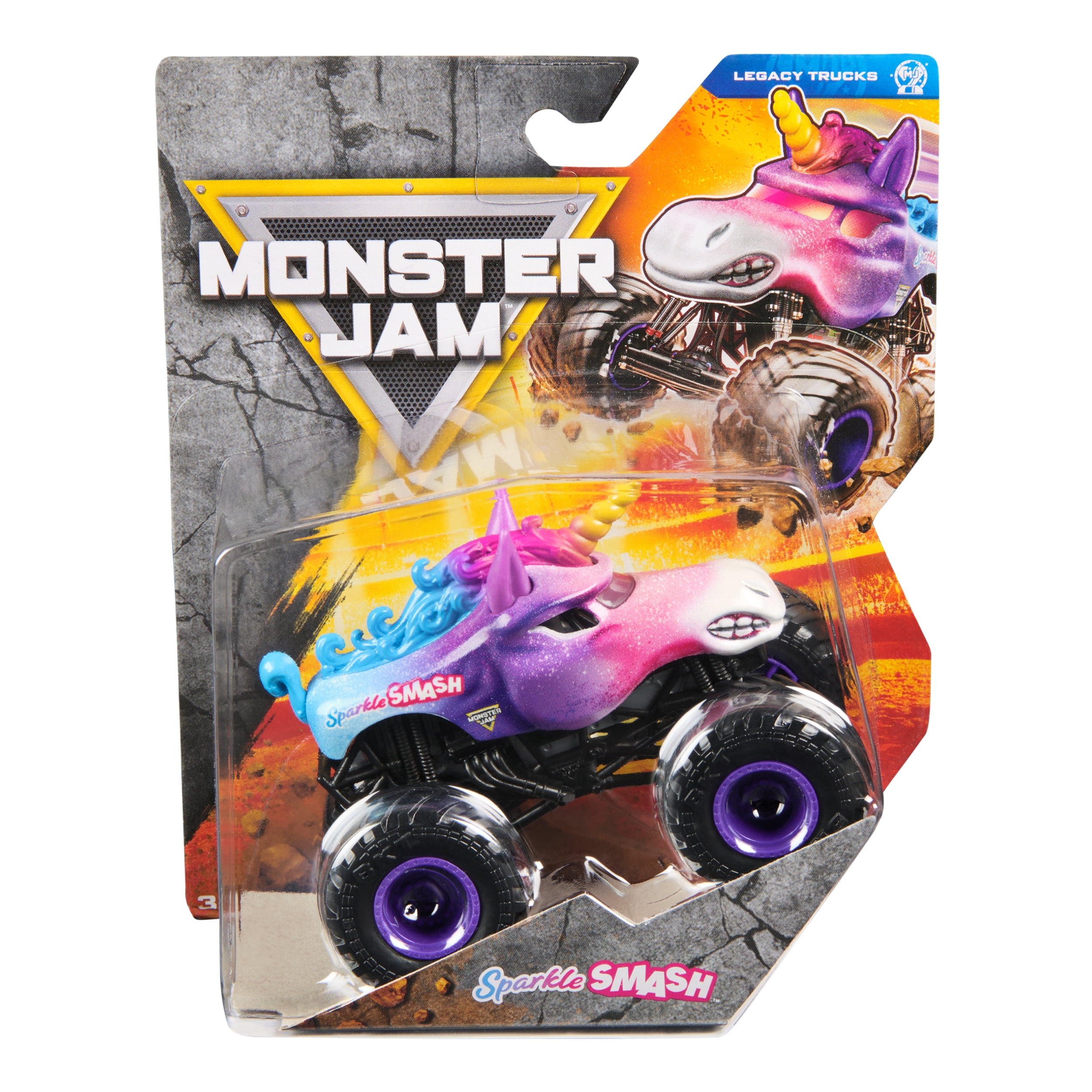 Monster Jam, Monster truck Sparkle Smash officiel, véhicule en métal moulé, échelle 1:64, jouets pour garçons à partir de 3 ans