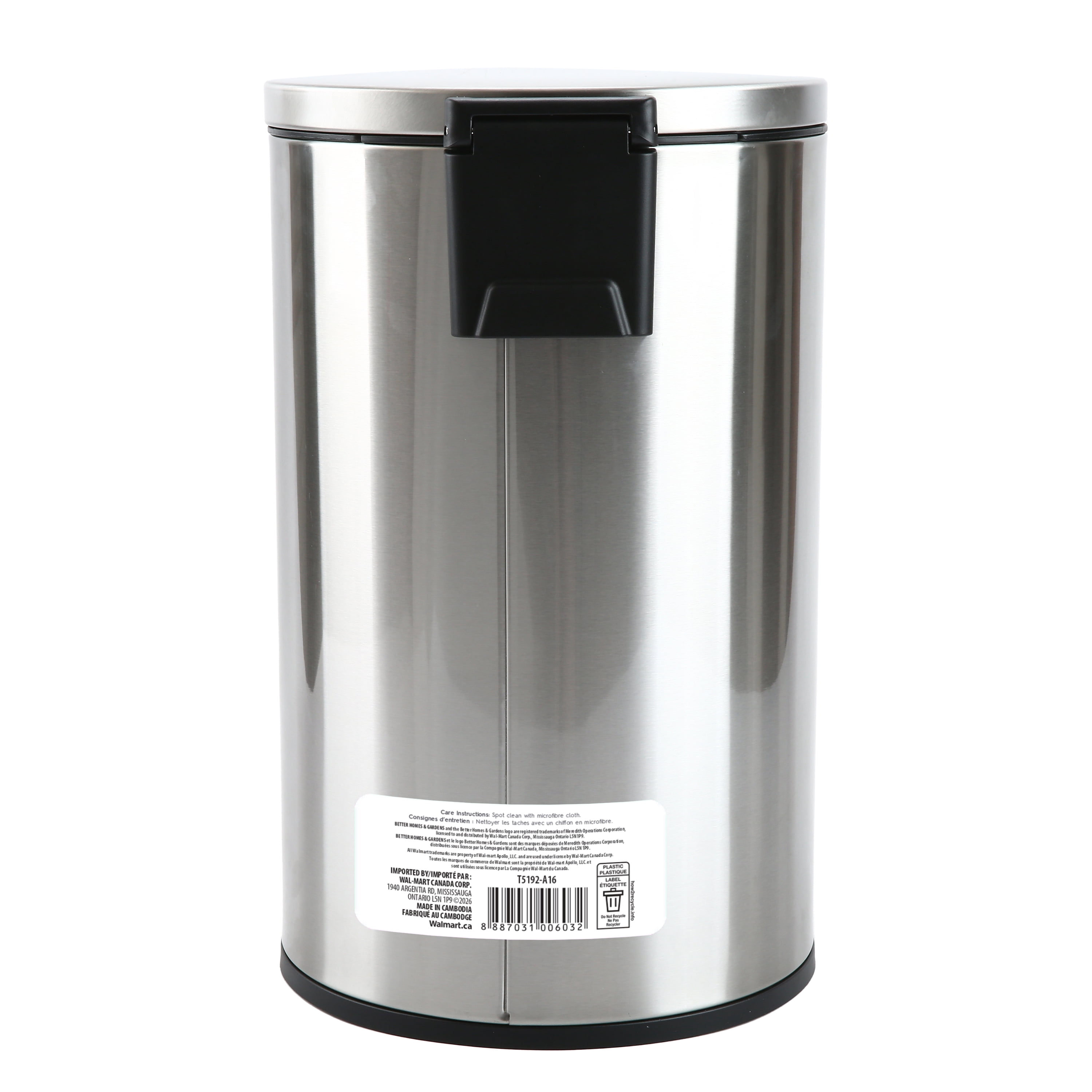 Poubelle de salle de bain Better Homes & Gardens, petite poubelle à pédale de 12 litres en acier inoxydable avec couvercle à fermeture douce, argentée