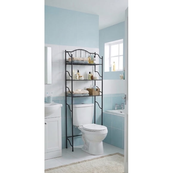 Nola Home Over The Toilet Storage Shelf, 3-Tier Space Saver Bathroom Shelves, Freestanding Metal Organizer, Black