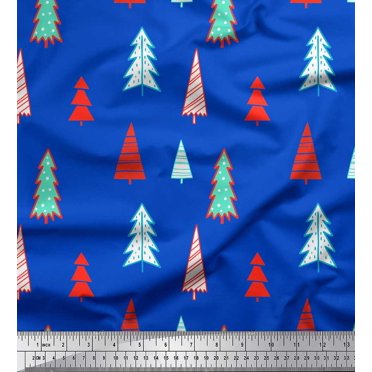 Soimoi Blue Cotton Cambric Fabric Christmas Tree Print Fabric by the Yard 42 Inch Wide