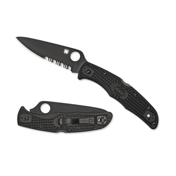 Spyderco Endura 4 Knife Tactical Black FRN Folder (3.75" Black Serr) C10PSBBK