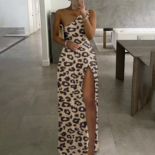 Lenago Robes d'Invité de Mariage Grande Taille pour Femmes Mode Décontractée Été Sans Manches Imprimé Robe Fendue à une Épaule Robes de Plage d'Été en Liquidation