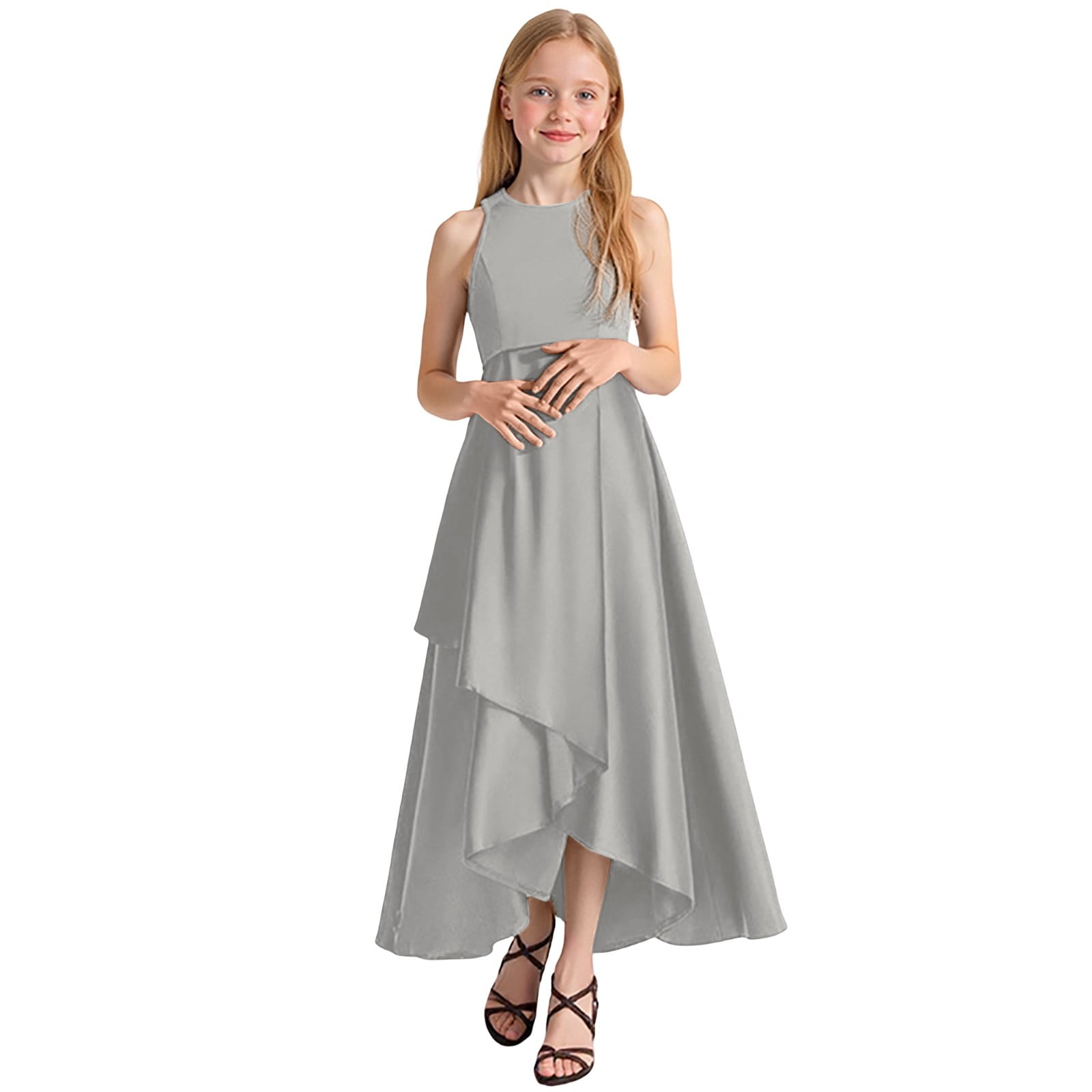 FhsagQ Girls Formal Dresses Party Gown For Recital Performance Pageant Elegant Sleeveless Summer Dress For Kids (Grey Size 2-3 Years)