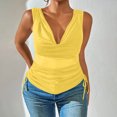 thumbnail image 2 of Kaemgyyd Women Cowl Neck Tank Tops Summer Ruched Sleeveless Casual Shirts Solid Side Drawstring Tie Plus Size Tee, 2 of 6
