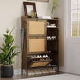 thumbnail image 1 of Yiwa Rattan Shoe Cabinet for Entryway, Hidden Wood Shoe Rack Storage with 3 Flip Drawers, Narrow Freestanding Shoe Organizer Cabinet for Hallway, Easy Assembly, 1 of 7