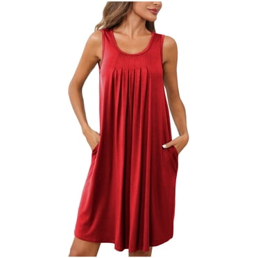 Pisexur Robe d'Été pour Femme, Mode, Plissée, Robe de Plage Décontractée Sans Manches, Couleur Unie, Débardeur Ample, Robe Soleil avec Poche