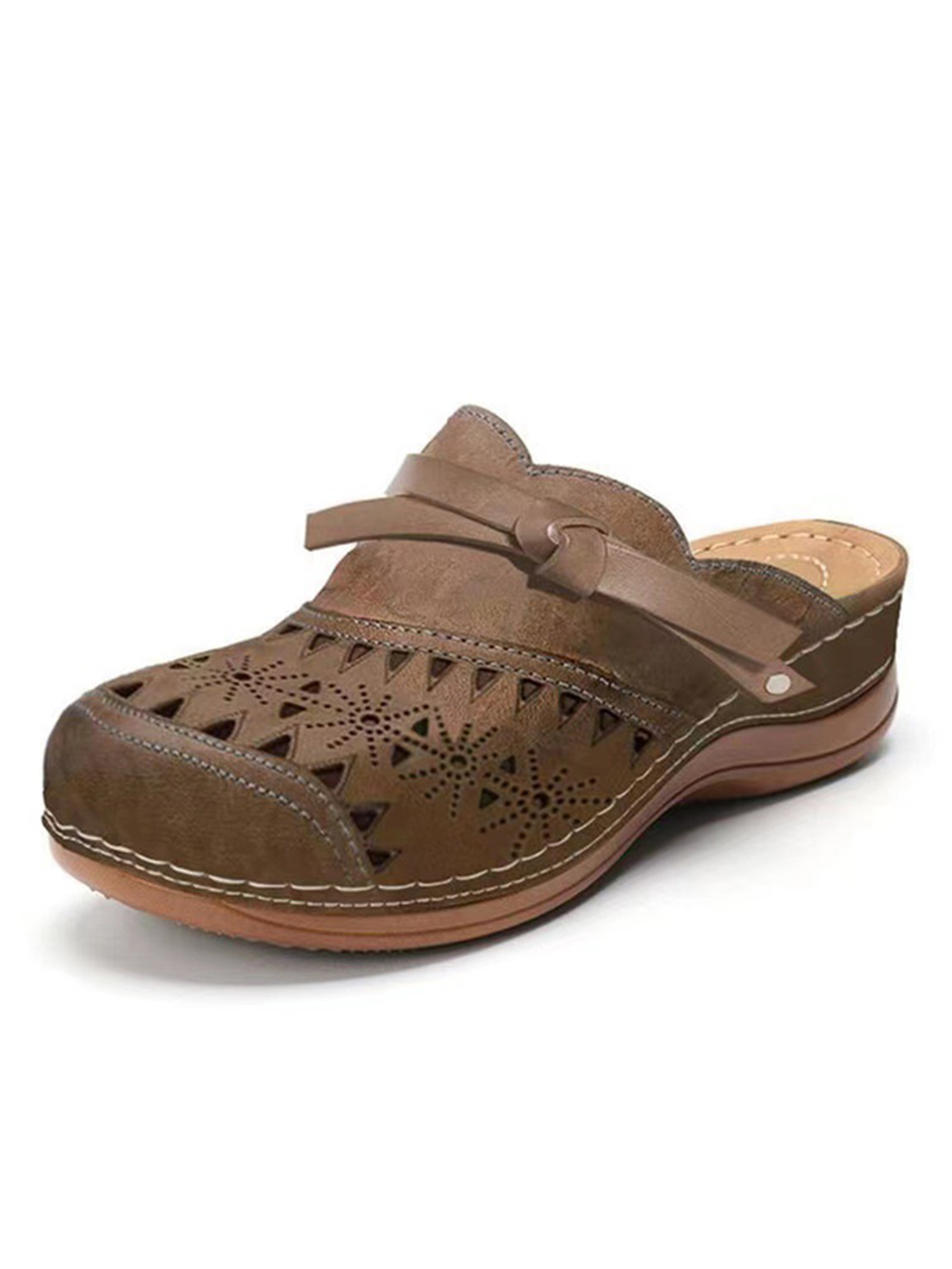 LUXUR Ladies Shoes Slip On Slippers Platform&wedge Sandals Comfy Clogs Lady Mules Dark Brown 9