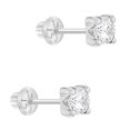 thumbnail image 2 of 14k White Gold Girl's 4mm Clear Cubic Zirconia Prong Set Solitaire Screw Backs, 2 of 6
